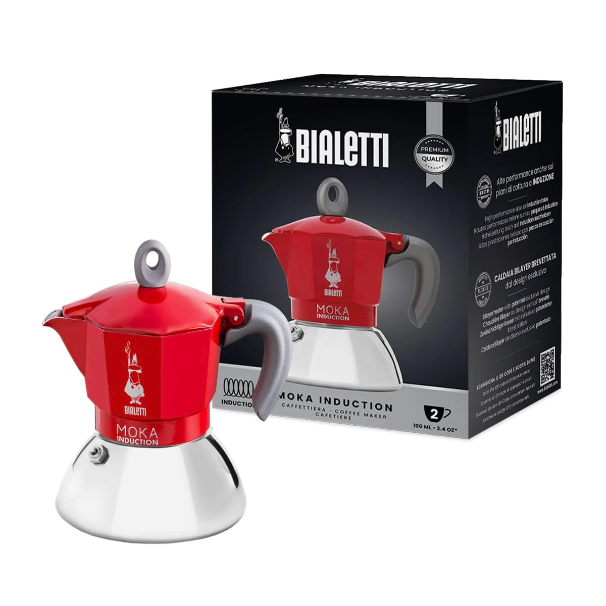 Bialetti Moka Induction 2 cup Rossa Induction Espresso Maker 6942