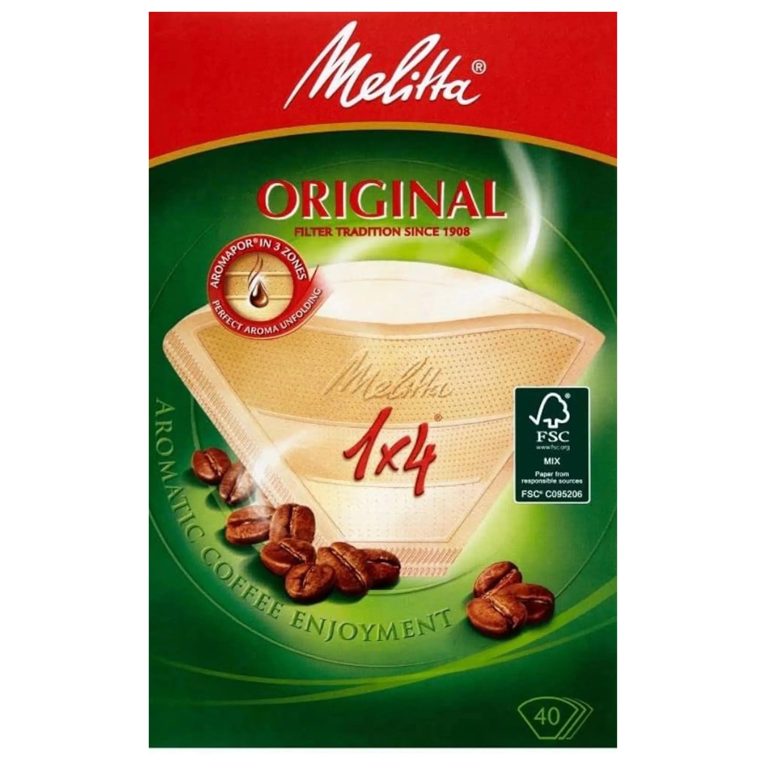 Melitta Coffee filter paper , Size 1x4, Pack of 40, Brown