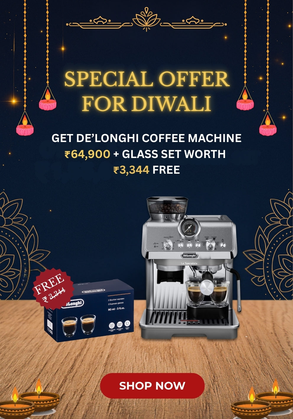 Luxury Combo Pack of 2 - De’Longhi La Specialista Arte Evo EC9255.M and  Espresso Glasses Set (2 pcs)