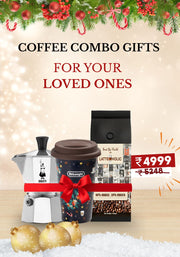 DeLonghi Christmas Thermal Mug + Latteholic 80% Arabica 20% Robusta Freshly Roasted Coffee Beans - 500g + Bialetti Moka Express Cup Espresso Maker - 2 CUP
