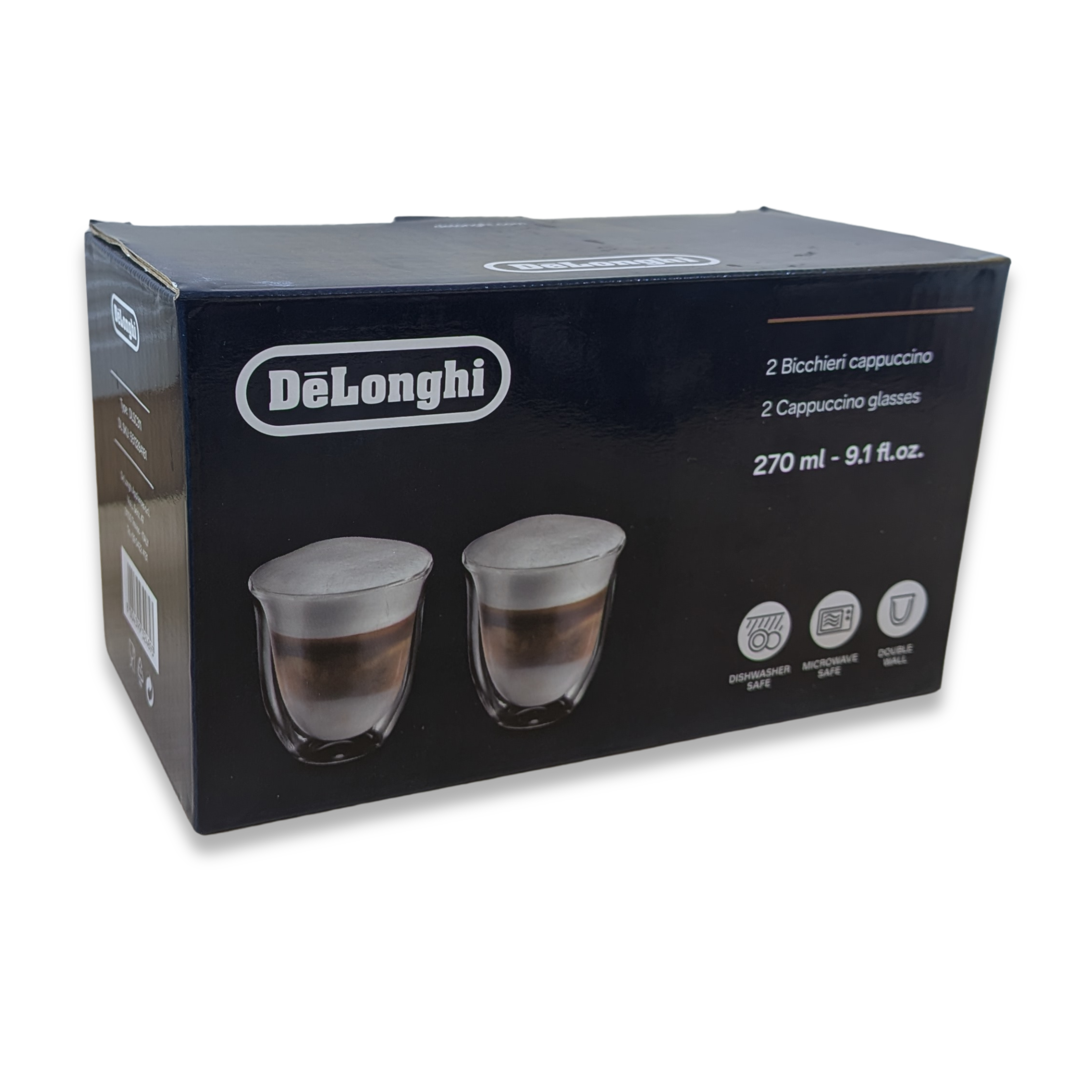 DeLonghi Cappuccino Glass Double Wall Cups 270 ML