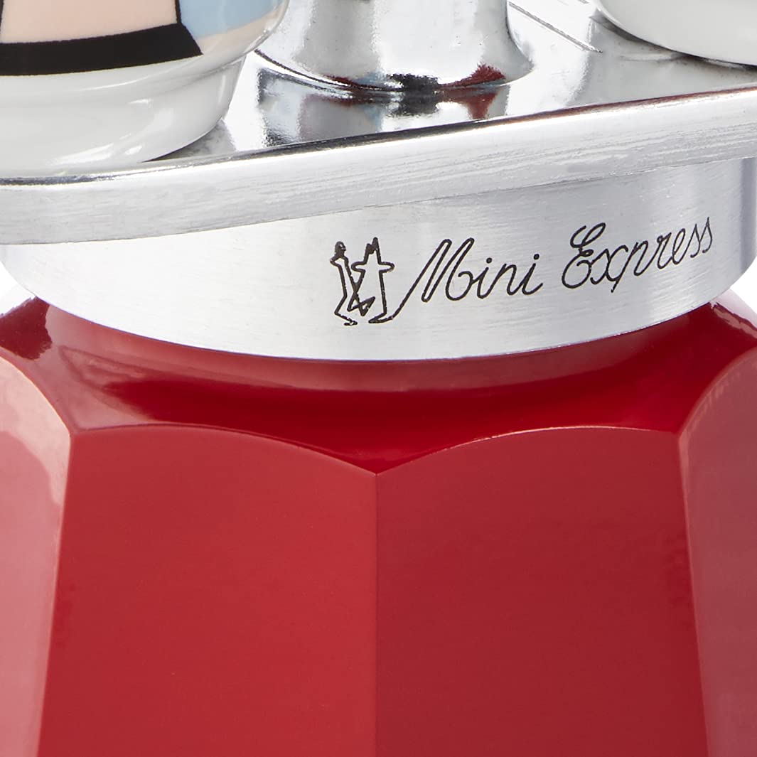 Bialetti Mini Express Magritte, Coffee Maker + 2 shot glasses, 2-Cups, Aluminum