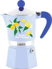 Bialetti Rainbow Dolce Far Nothing Moka Coffee Maker, 3 Cups, Blue with Lemons