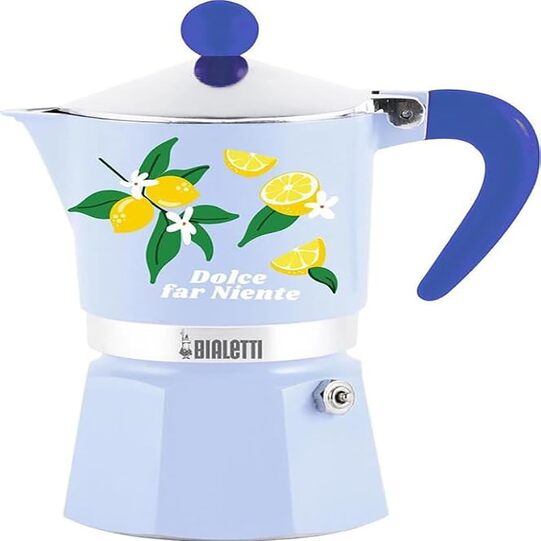 Bialetti Rainbow Dolce Far Nothing Moka Coffee Maker, 3 Cups, Blue with Lemons