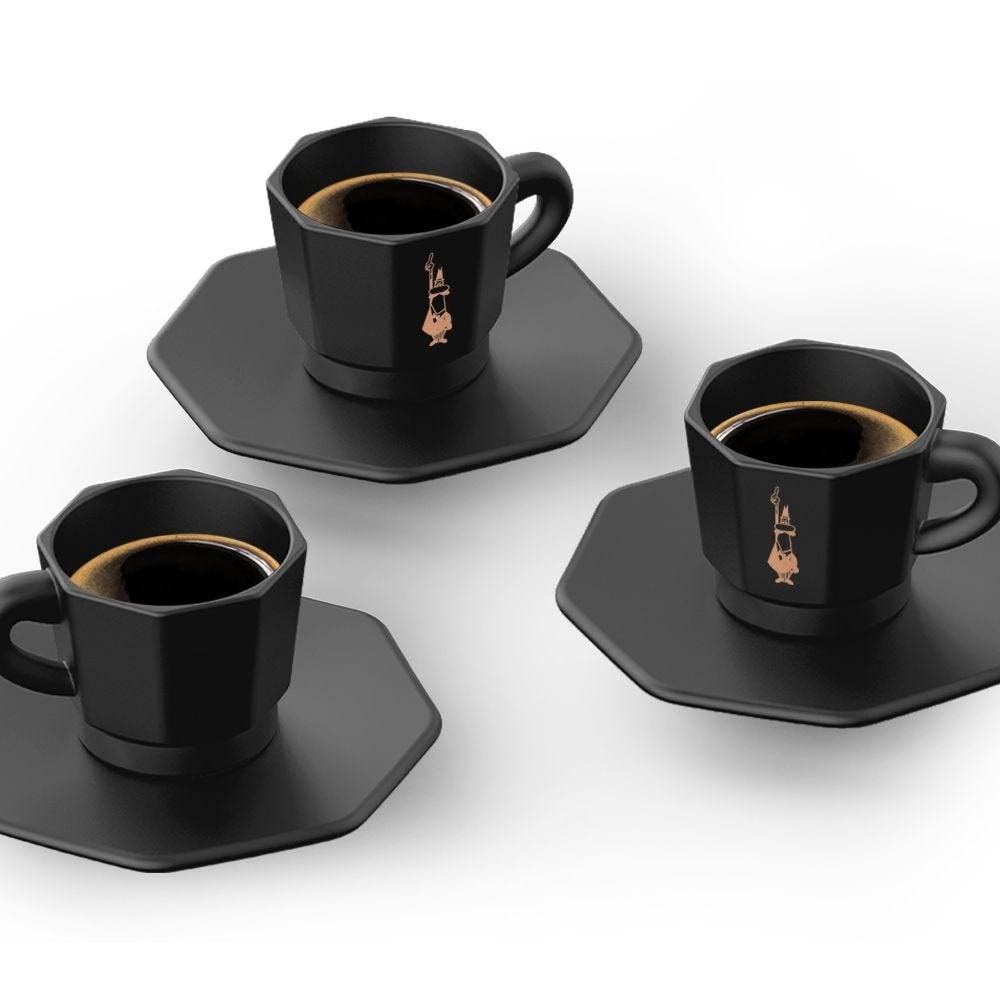 Bialetti Espresso Cups & Saucers, Set of 4, Black