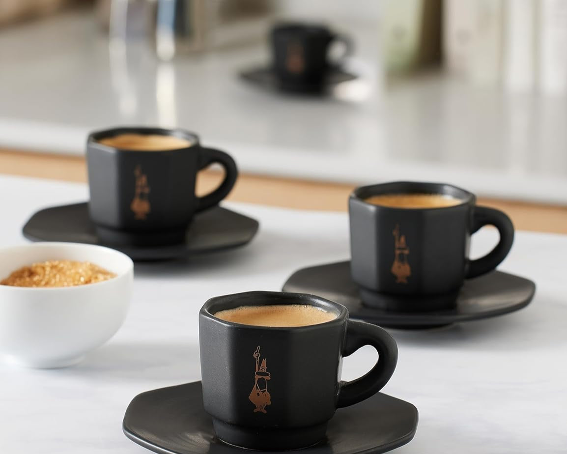 Bialetti Espresso Cups & Saucers, Set of 4, Black
