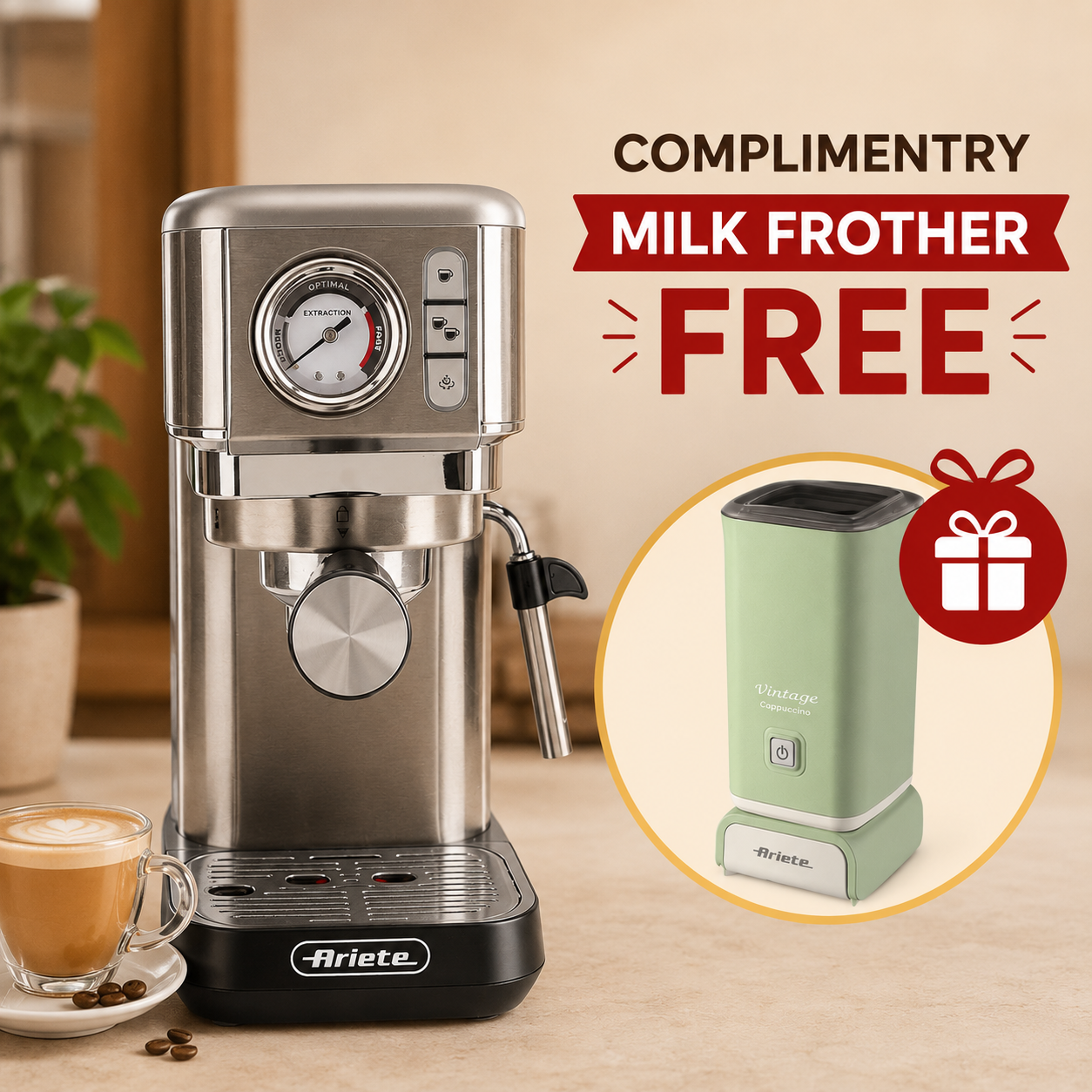 Ariete 1381 Slim Metal with Manometer Coffee Machine