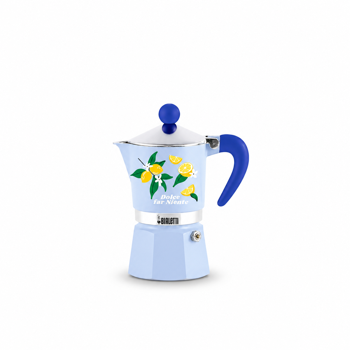 Bialetti Rainbow Dolce Far Nothing Moka Coffee Maker, 3 Cups, Blue with Lemons