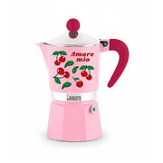 Bialetti Rainbow Amore Mio Moka Coffee Maker, 3 Cups, Red with Cherries