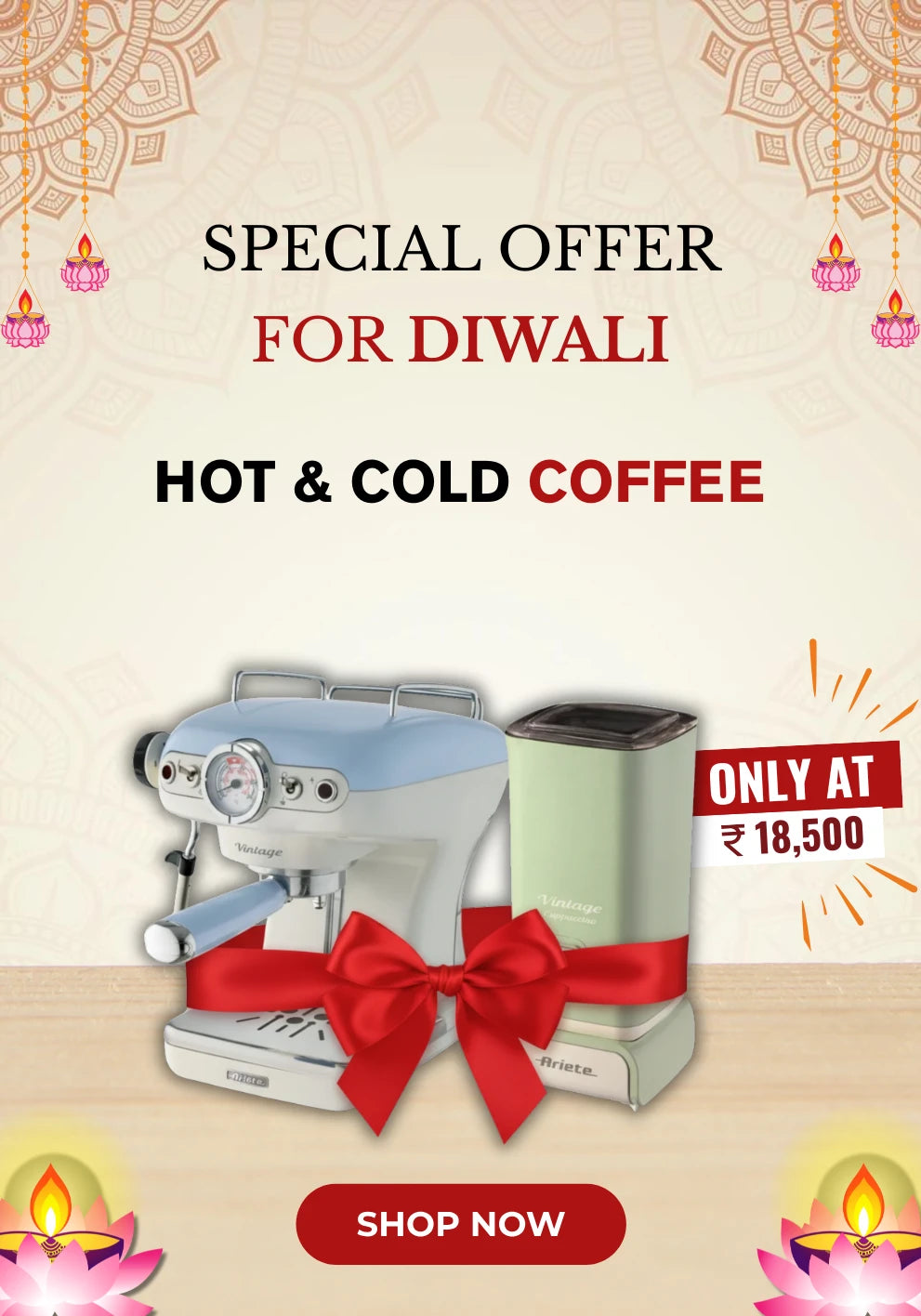 Combo Under 25K -  Pack of 2 - Ariete Vintage Espresso Machine | Hot & Cold Milk Frother