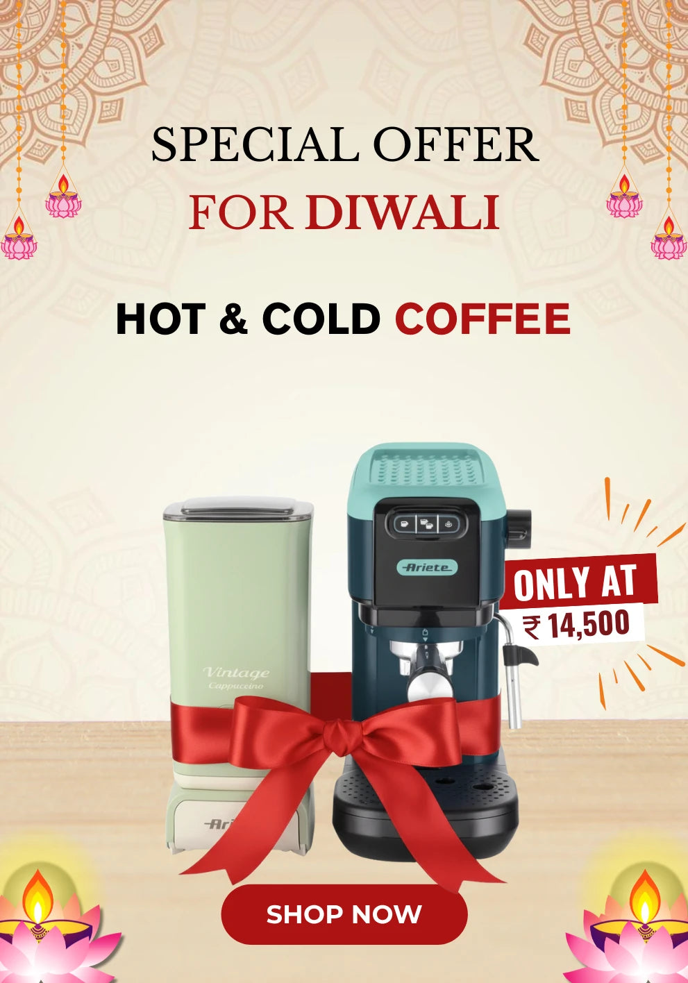 Combo Under 25K -  Pack of 2 - Ariete Smart Slim  Coffee  Machine | Hot & Cold Milk Frother